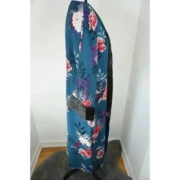 Lulus Lotus Party Teal Blue Floral Print Midi Robe Dress - Size S - Picture 12 of 16